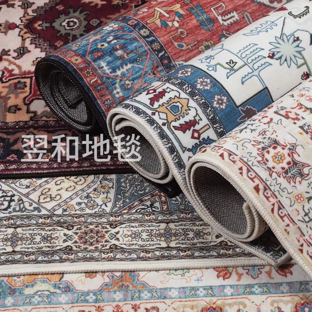Cross-Border American-Style Retro Carpet with Cotton Backing, Imitation Cashmere, for Living Room, Bedroom, Bedside Rug, High-End Feel, Full Coverage Short-Pile Carpet