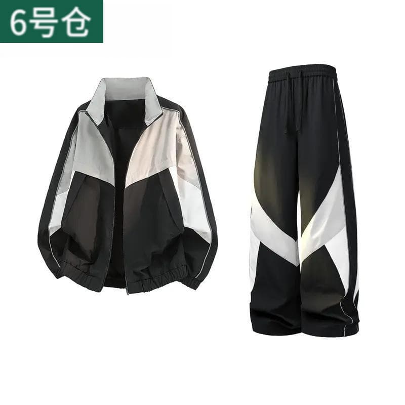 Men's Casual Suit Jacket and Pants Set Winter Stand Collar Contrast Color Two-Piece