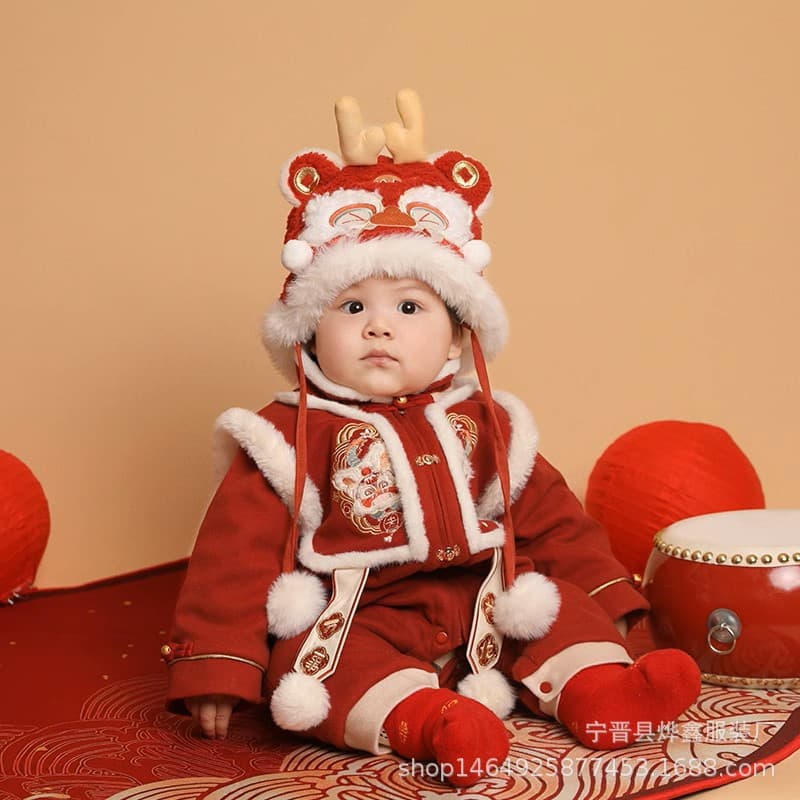 Baby New Year's greetings jumpsuit, winter full moon one-year-old wedding dress, baby boy and girl New Year's Eve festive clothes