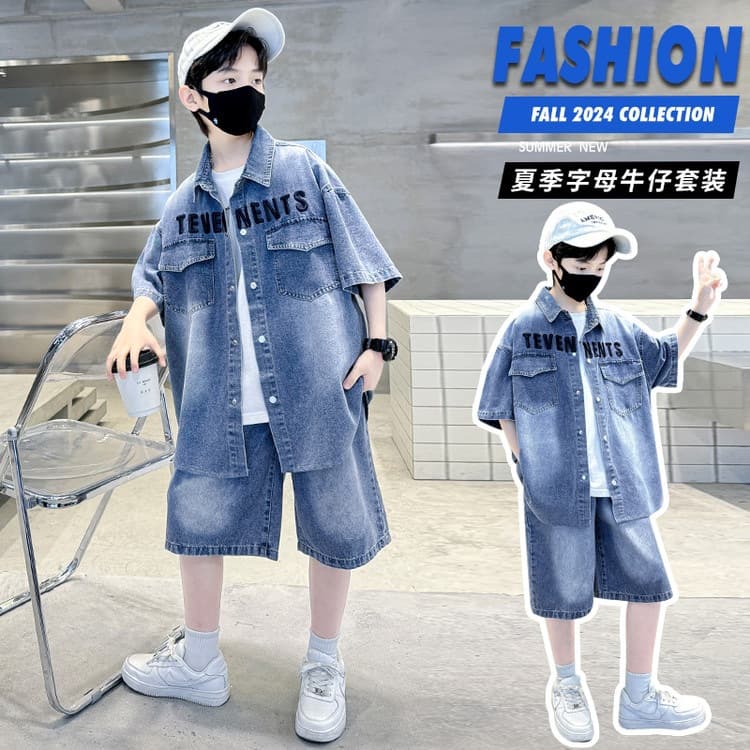 Boys Summer Short Sleeve Denim Set 2026 New Arrival, Stylish Shorts and Shirt for Big Kids