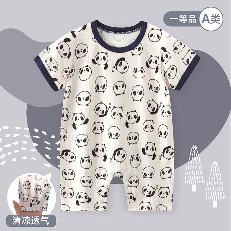 New Style Infant Short Sleeve Open-Crotch Romper Boys Girls Cartoon Thin Onesie Newborn Super Cute Short Crawling Trendy