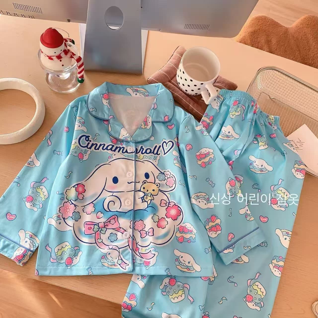 Girls' Pajamas Spring Autumn Long Sleeve Lapel Thin Cute Cartoon Kuromi Girls Cardigan Loungewear Set Outerwear