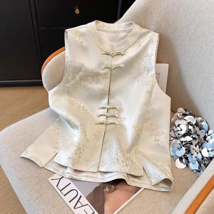 Women's Vest 2025 New Spring Chinese Style Round Neck Button Versatile Jacquard Sleeveless Top Small Jacket