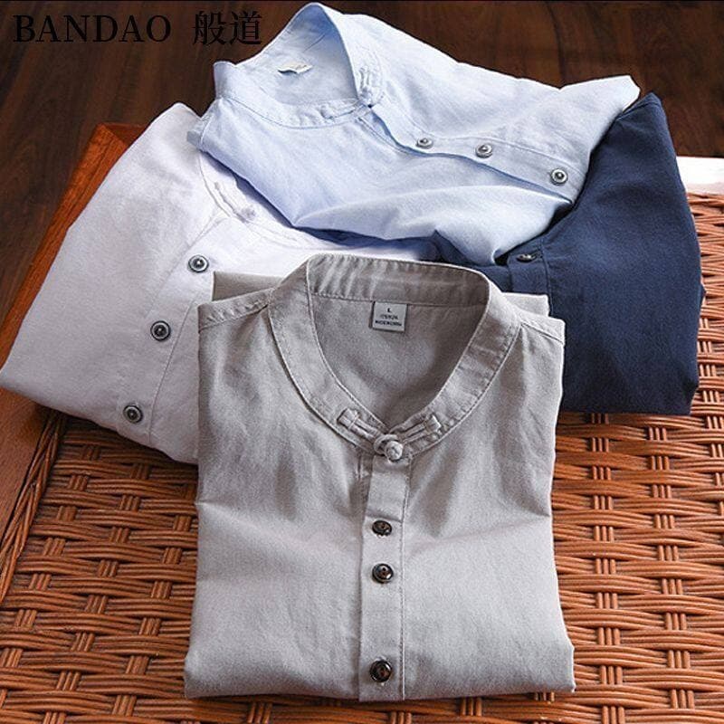 Summer Lightweight Men's Linen Short Sleeve T-Shirt, Vintage Stand Collar Cotton Linen Shirt, Casual Loose Half Sleeve Top, Trendy