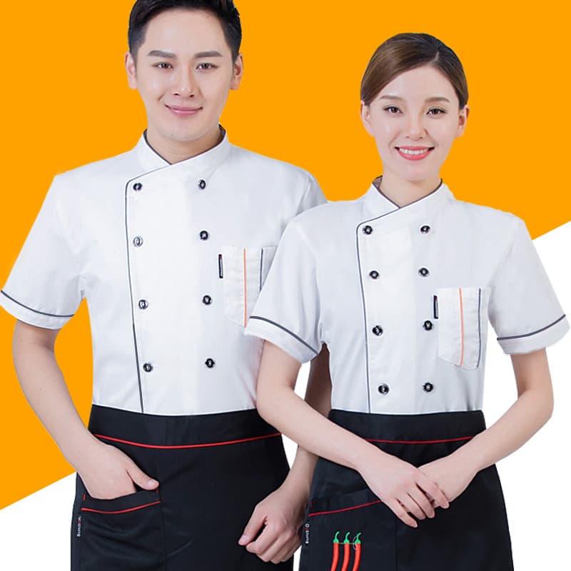 Men's Short Sleeve Chef Uniform Breathable Kitchen Workwear Dining Restaurant Hot Pot Restaurant Red Chef Work Uniform Summer