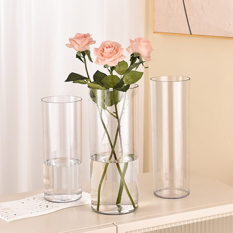 Direct Sales Cross-Border Acrylic Drop-Proof Vase High Transparency Simulated Glass Hydroponic Flower Arrangement Vase Flower Wake-Up Tube Straight Flower Tube