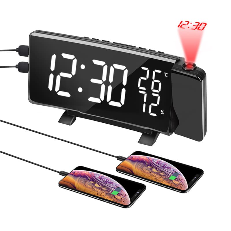 Electronic LED Radio Projection Clock Hygrometer Home Children's Desktop Fashion Creative Digital Small Alarm Clock