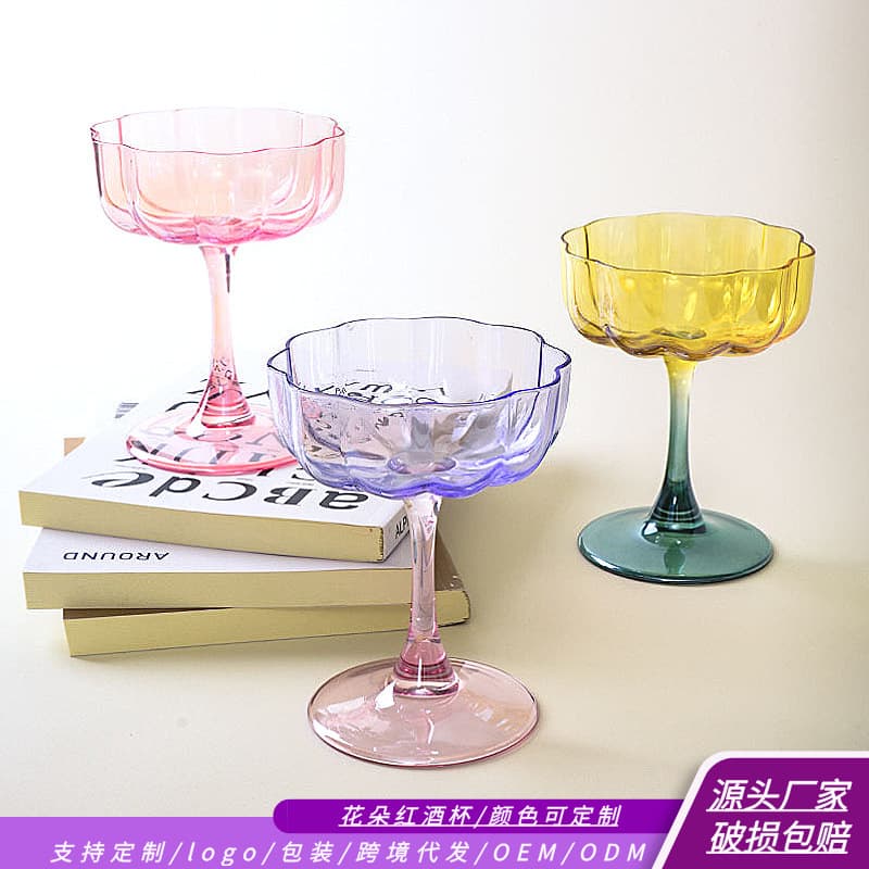 French-style Petal Stemless Wine Glass, Elegant Champagne Flute, Red Wine Glass, Glass Dessert Cup, Ice Cream Cup