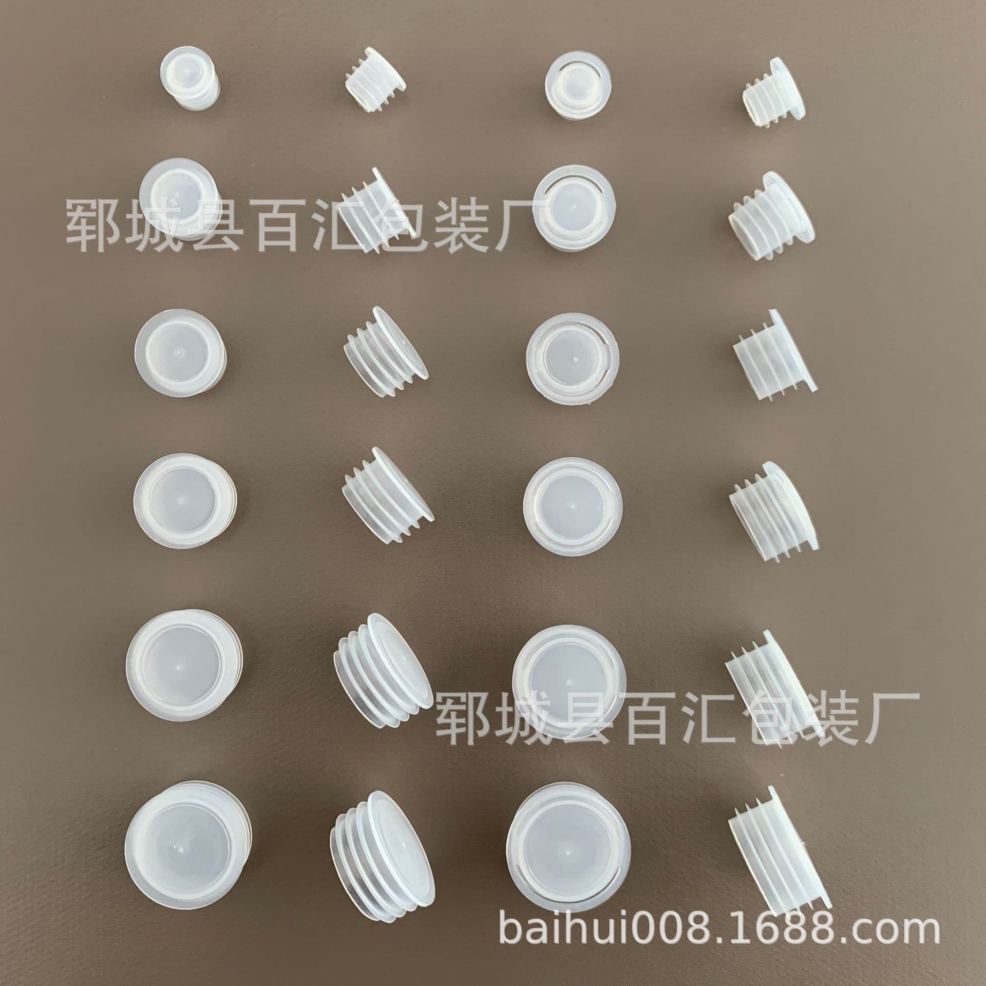 Plastic inner plugs/caps in sizes #6-20, #23, #24 tooth specifications.