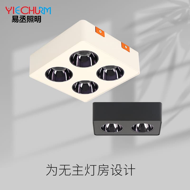 Yicheng Lighting Ultra-Thin Surface-Mounted Double-Head Recessed Light: LED Box Light for Main Light-Free Living Room, COB Four-Head Bean-Shaped Spotlight