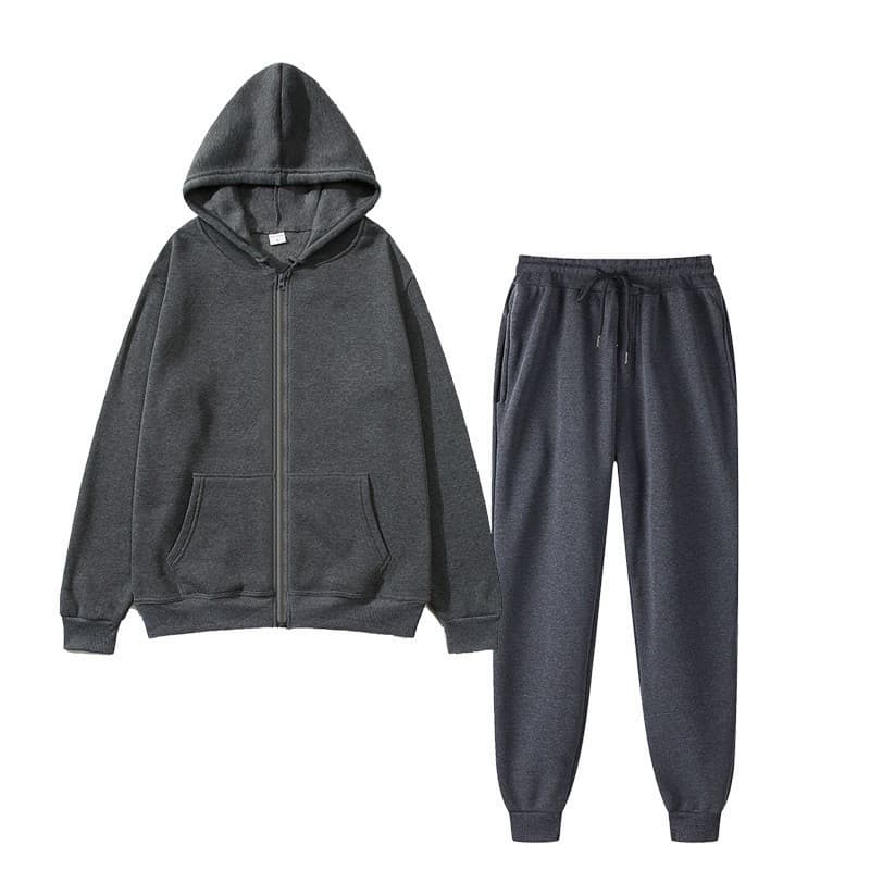 Foreign trade solid color sportswear suit for men and women, fashionable and casual spring and autumn zipper hooded cardigan sweatshirt + sweatpants