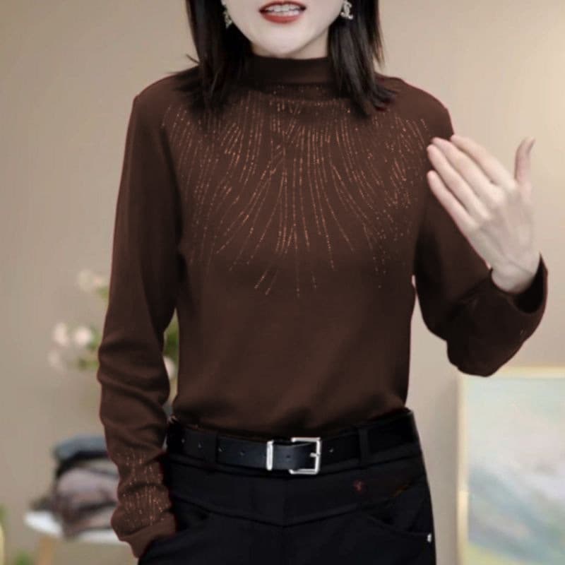 Autumn and winter new fashionable temperament slimming and age-reducing slim design T-shirt plus velvet thickening long-sleeved warm mother's clothing