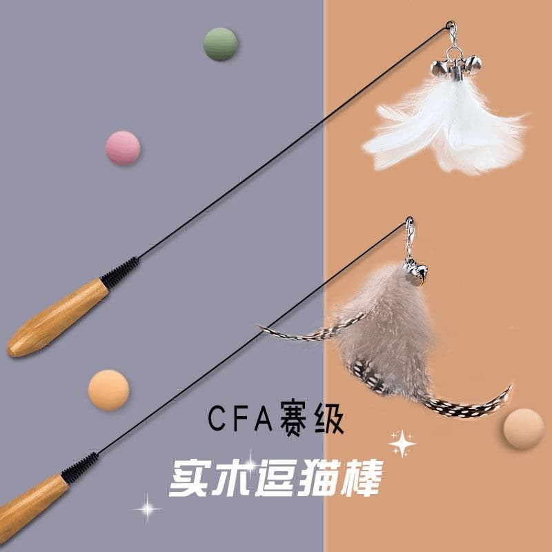 Competition grade cat funny stick feather bell replacement head durable elastic dog toy cat toy cat funny cat stick