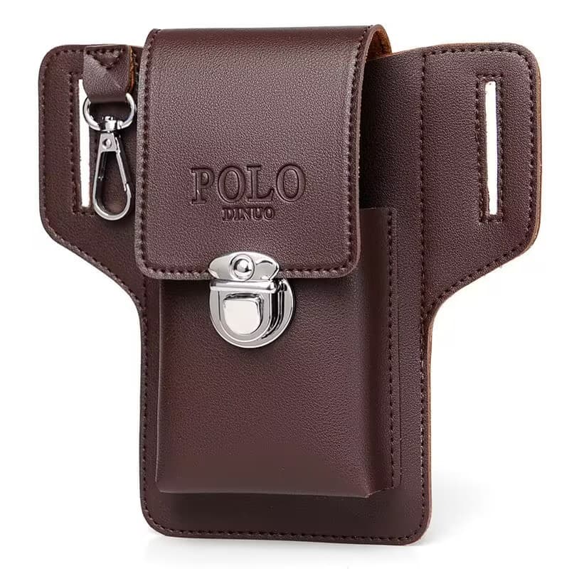 Upgraded New Phone Waist Pack for Men's Construction Work, Leather Case with Cigarette Box Compartment and Key Hook, Belt-mounted Design