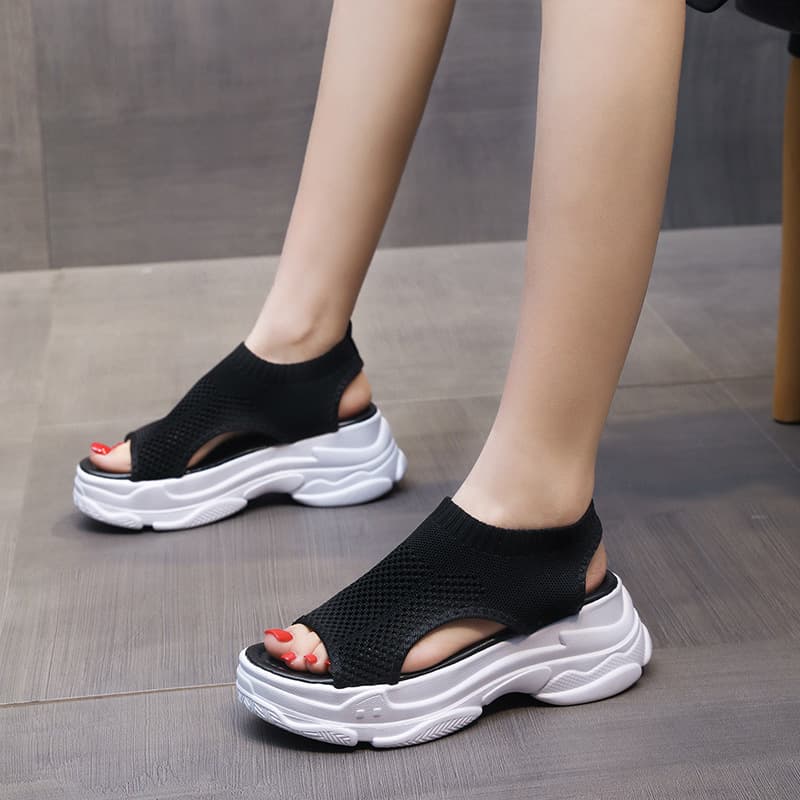 2023 Spring/Summer Ultra-Trendy Chunky Sole Knit Leg-Enhancing Sports Sandals, Comfortable and Non-Fatiguing