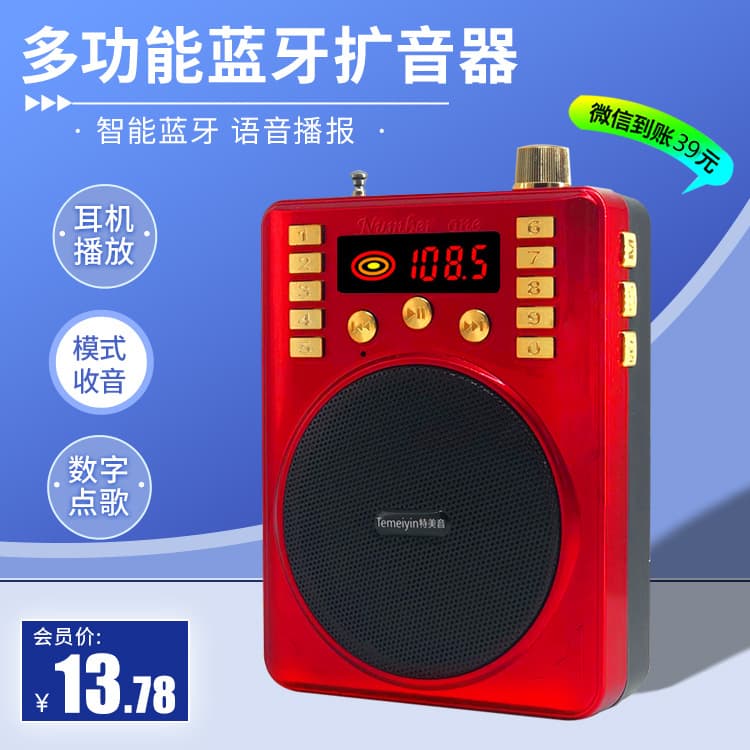 Temeiyin 305ABT Small Bee Amplifier Multi-functional Teacher's Voice Amplifier Tour Guide Bullhorn with Card Slot for Opera Singing