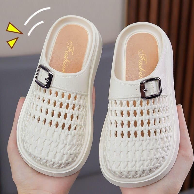 Children's Covered Toe Summer Slides Korean Style Hollow Mesh Thick Sole Boys Girls One-Step Slip-On Sandals