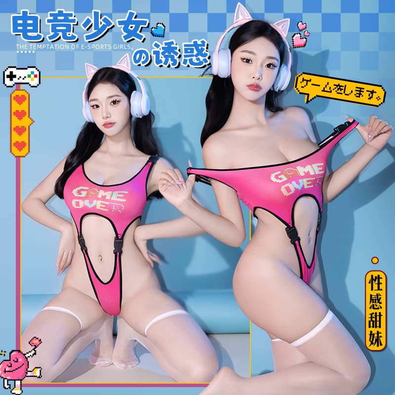 Sexy Lingerie Jumpsuit, E-Sports Girl, Sexy Sweet Girl, Pure Lust Temptation, High Elastic Printing, High-Cut Bikini Three-Piece