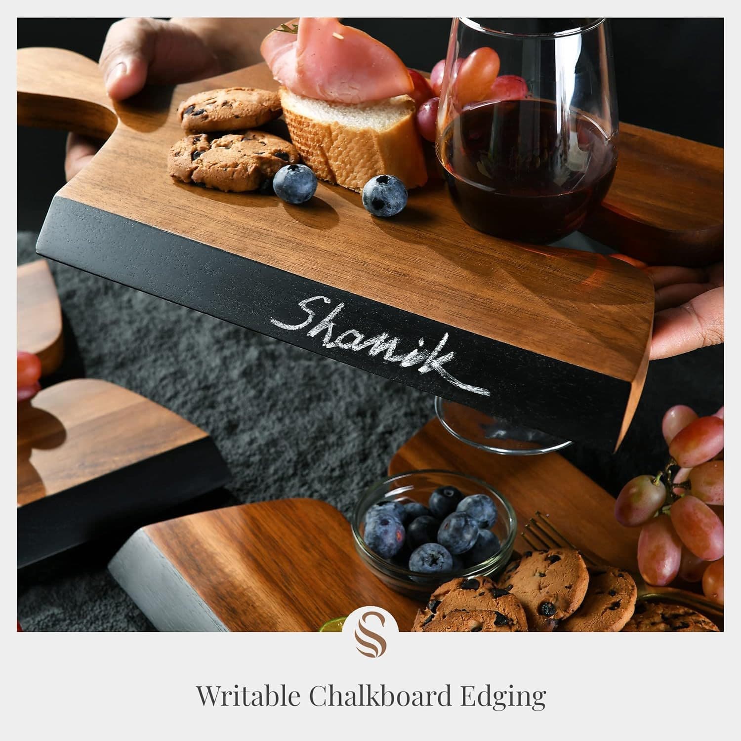 Cross-border creative solid wood puzzle handle cutting board, steak and cheese board, wooden household and commercial party plate, cooked food cutting board