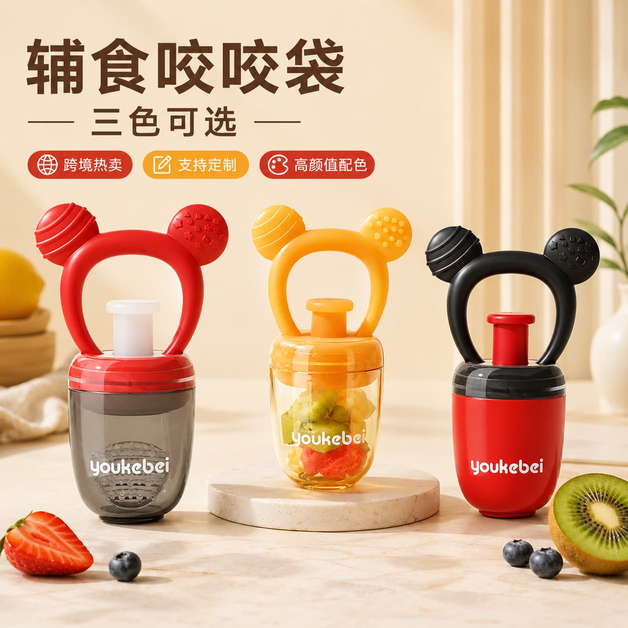 Cross-Border Bestseller Baby Chewing Joy Fruit Supplement, Liquid Silicone Food-Grade Cookable Toothbrush, Teething Toy for Older Babies
