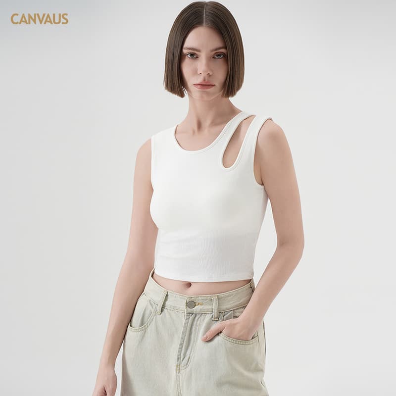Rib Slim-fit Slim-fit Hollow-out Yoga Suit Vest with Chest Pad Casual Outfit Sports Navel Short Fitness Suit