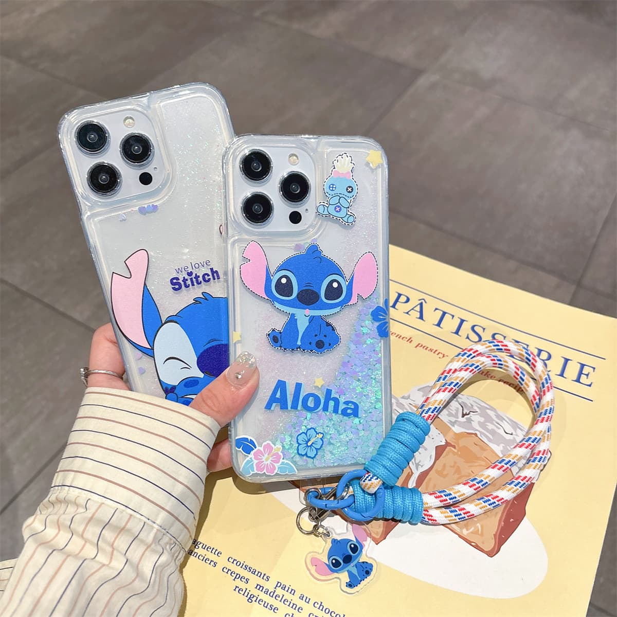 Compatible with iPhone 15 Case iPhone 16 Liquid Sand Transparent Case 17 Pro Max Cute Cartoon Ghost Face Stitch