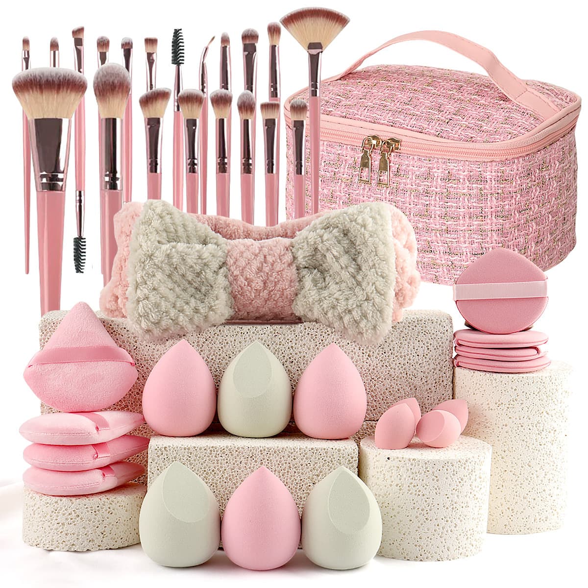 40-Piece Beauty Tool Set Travel Makeup Bag Before and After Full Set Beauty Makeup Brushes and Puff Combination