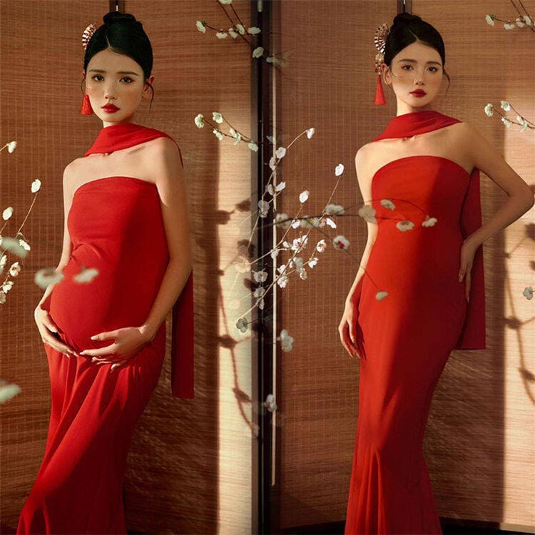 Maternity photo clothing new Chinese style red national style pregnant mommy high-end belly photo art photo shooting clothing
