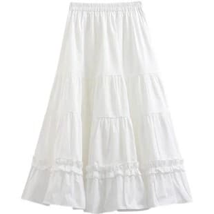Slimming Puffy Skirt White Half-Length Skirt for Women High-Waist Pleated Cake Skirt Midi Length Spring Summer Cute Umbrella Skirt