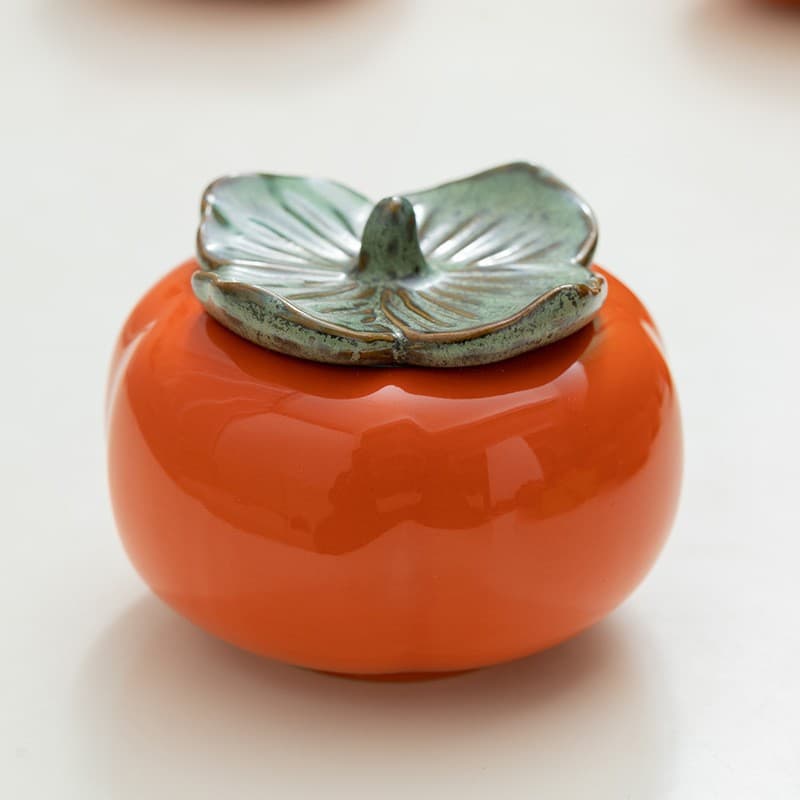 Persimmon Tea Canister Wedding Candy Jar Small Ceramic Sealed Persimmon Container, Traditional Chinese Wedding Sweet Box Wholesale