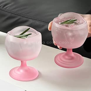 Creative Flower Cup High Appearance Pink Rose Petal Glass for Cocktails, Sparkling Drinks