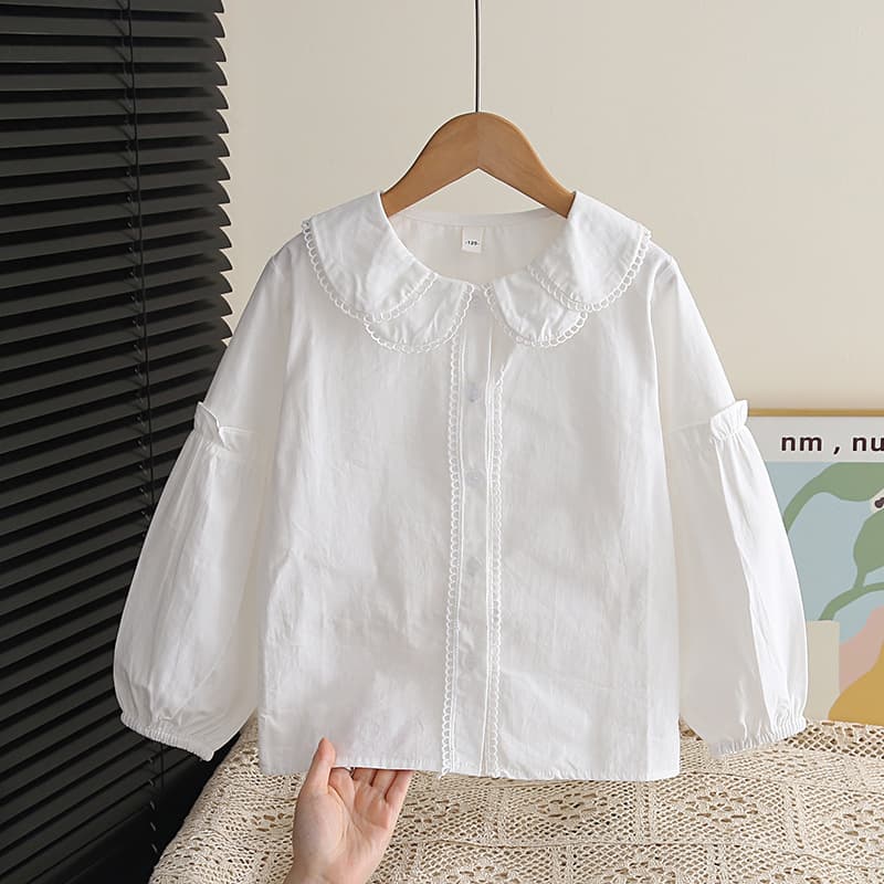 Children's pure cotton white shirts, spring and autumn basic shirts for girls aged 4 to 12, cross-border mixed batch children's clothing supply