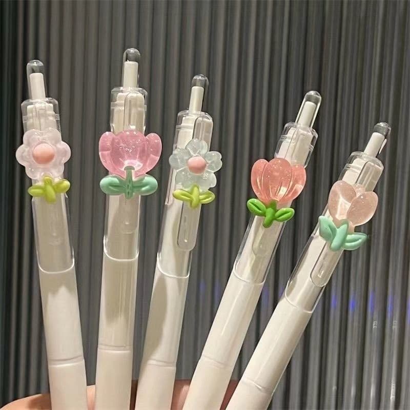 Cute Flower Press Pen Student Quick-Dry Gel Pen Exam Pen ST Tip High-Quality Pastel Transparent Pen for Girls in Stock