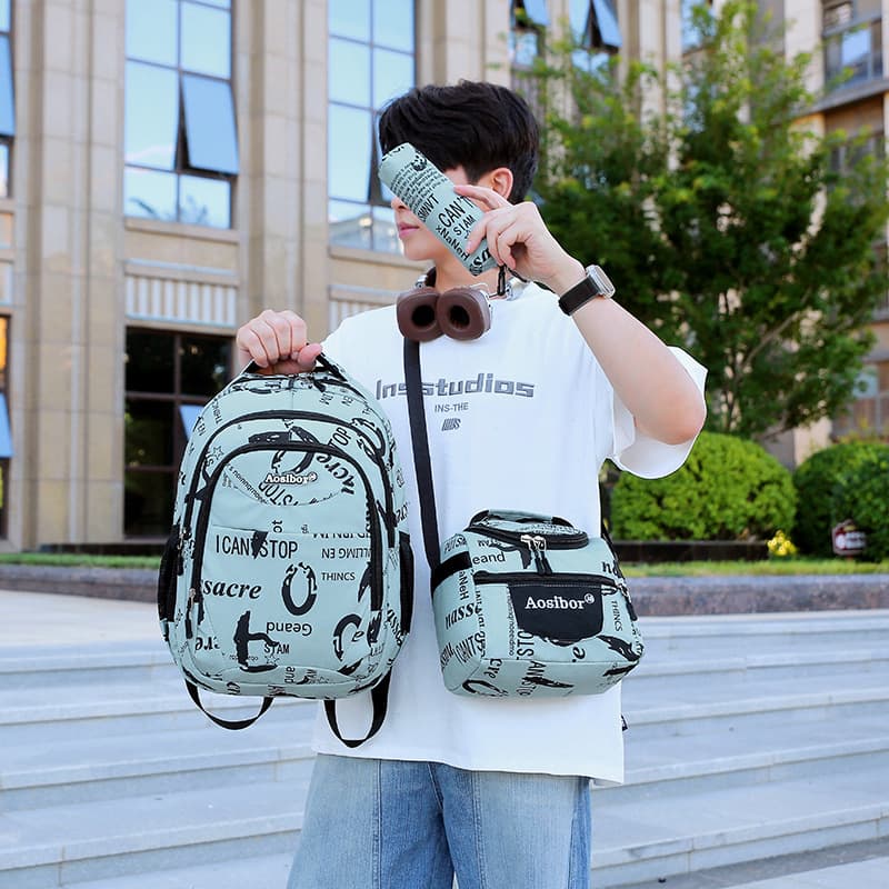 Manufacturer wholesale large-capacity school bag three-in-one shoulder bag multi-functional crossbody bag campus junior high school backpack pencil bag