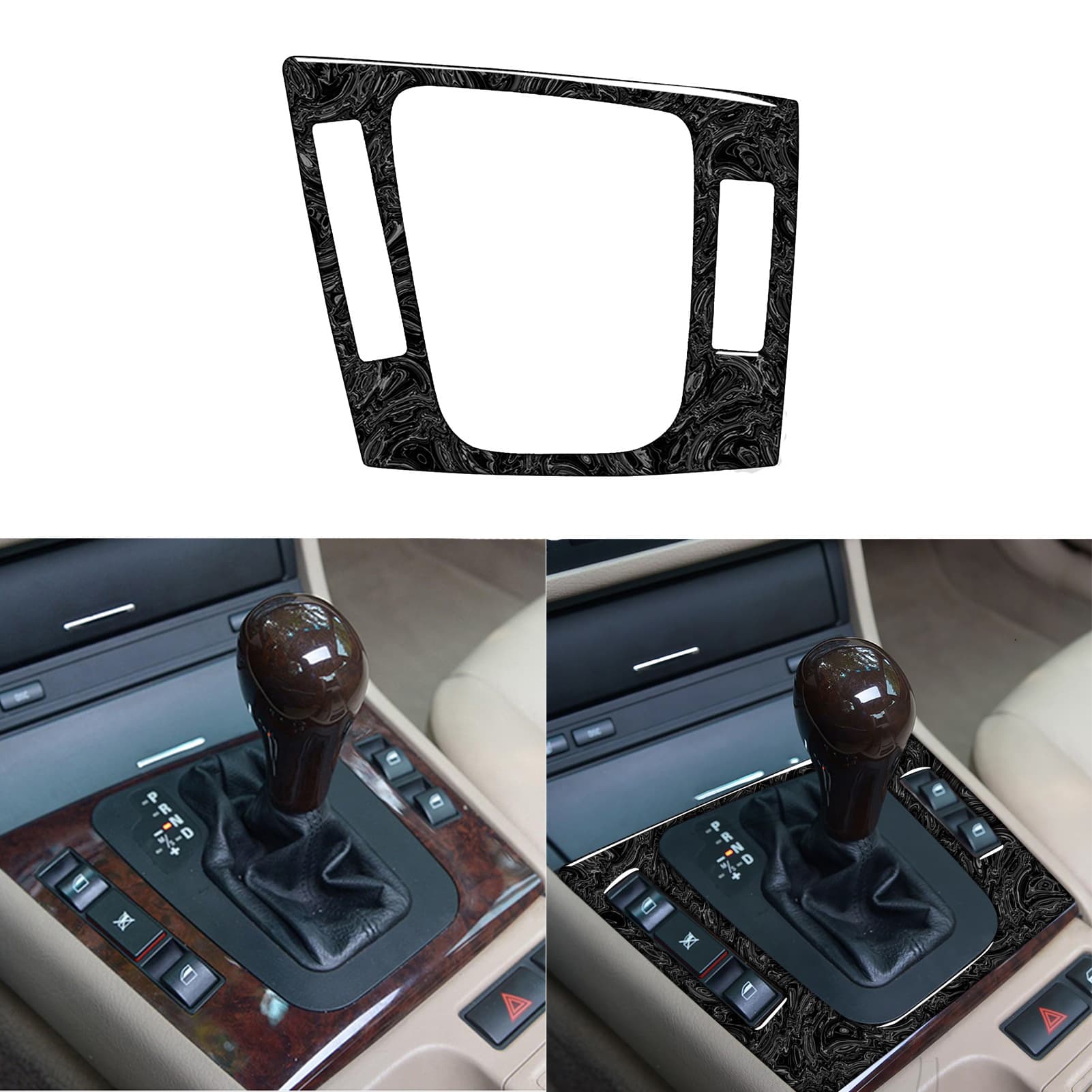 Suitable for BMW Old 3 Series E46 Interior Modification Marble Black Gear Position Gear Center Console Cover Decorative Frame Sticker