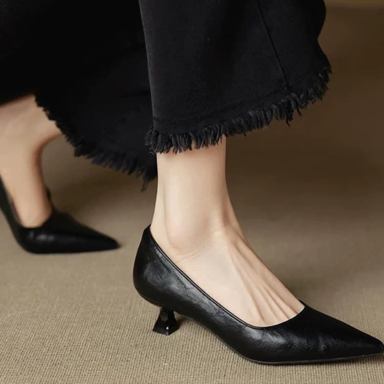 French Vintage Burgundy Pointed Toe Shallow Single Shoes Minimalist 6cm Kitten Heel High Heels for Women