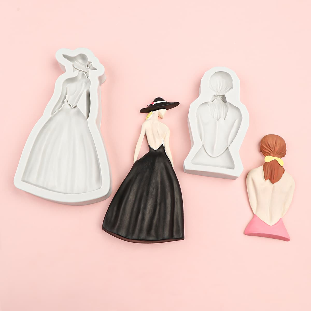 4 Styles Pink Lady Silicone Mold Body Shape Fondant Chocolate Decoration Mold Resin Plaster Mold
