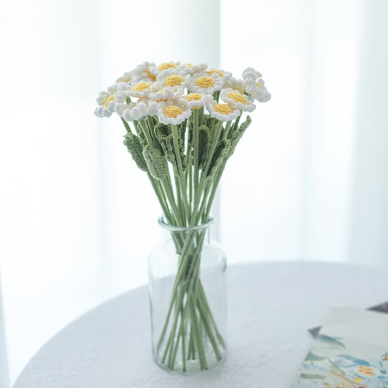 Artificial Flower Finished Product Handmade Flower DIY Wool Knitting Homemade Crochet Bouquet Small Daisy Wool Finished Flower