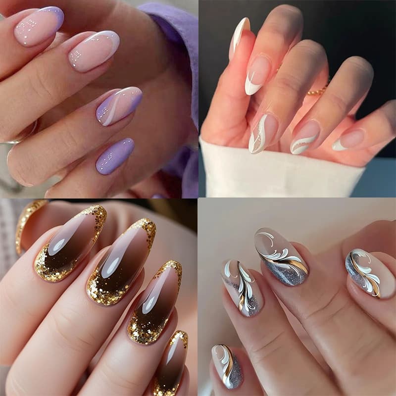 New cross-border manicure nail strips, European and American bronzing glitter, medium and long almond nails, wearable nail patches wholesale