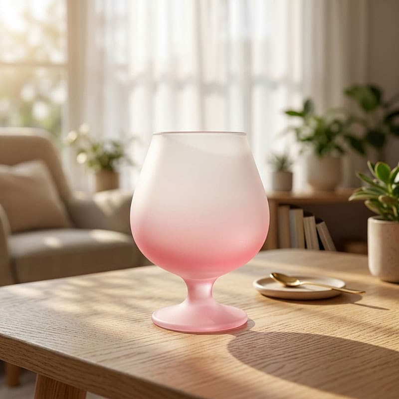 Ins Style Frosted Gradient Pink Brandy Glass Wide-Belly Short-Stem Glass 500ml Beer Glass Beverage Glass