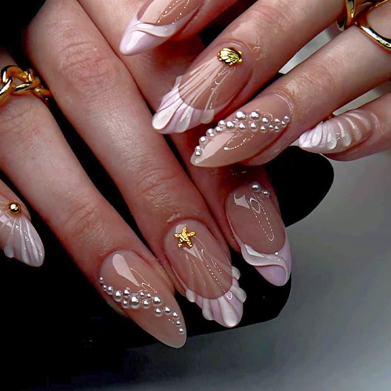Cross-border European and American wearable nails almond-shaped French blush pearl manicure wearable fake nails nails nails