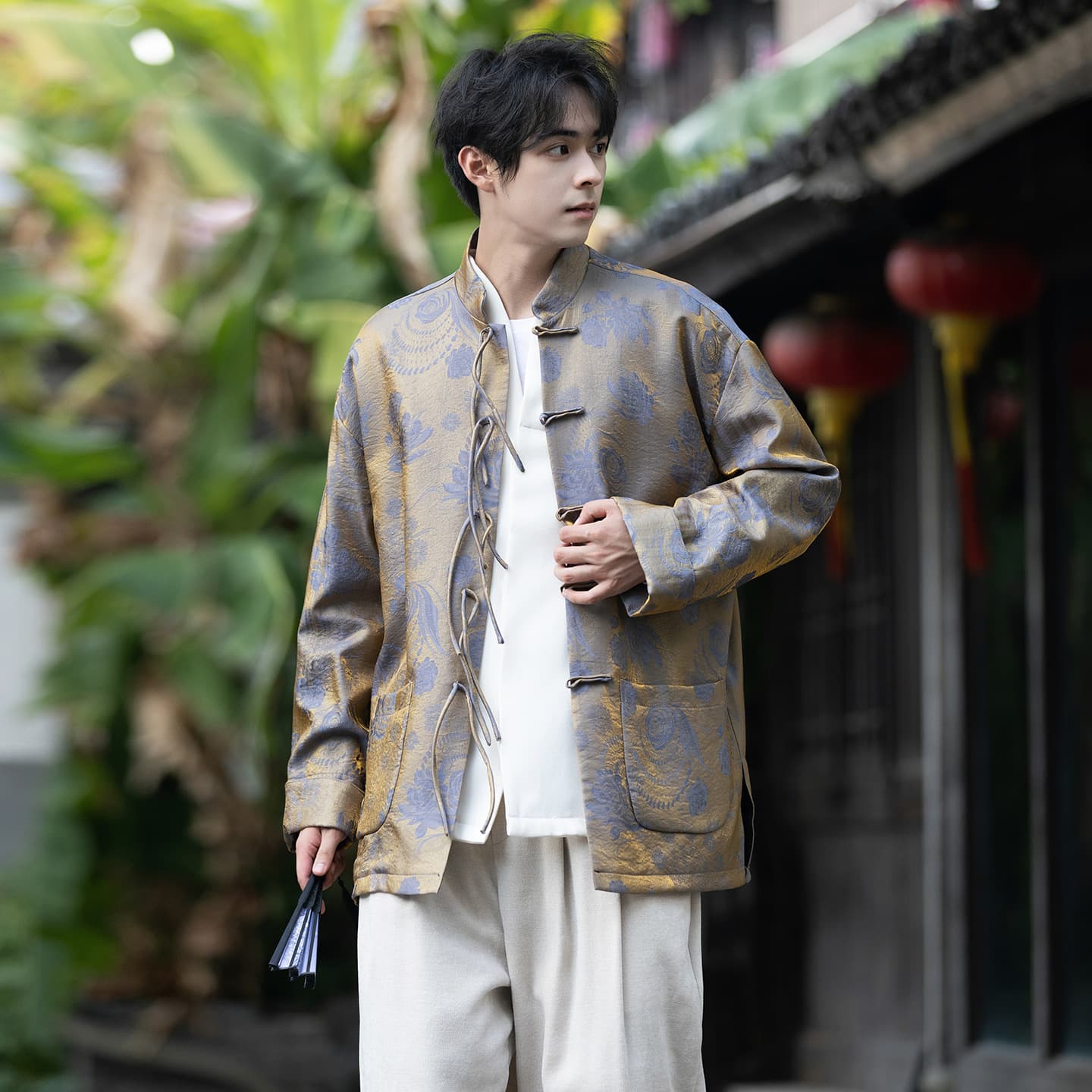 Autumn/Winter New Chinese Retro Floating Light Brocade Jacquard Chinese Style Stand Collar Loose Plus Size Buttoned Tang Suit Jacket for Men