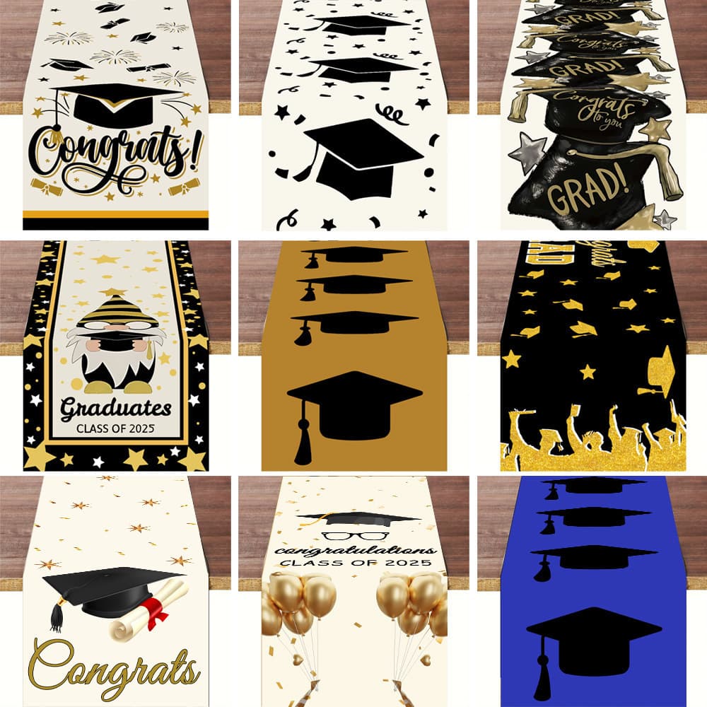 New Cross-Border Graduation Season Tablecloth Graduation Happy Party Decoration 3D Polyester Table Runner Factory Wholesale
