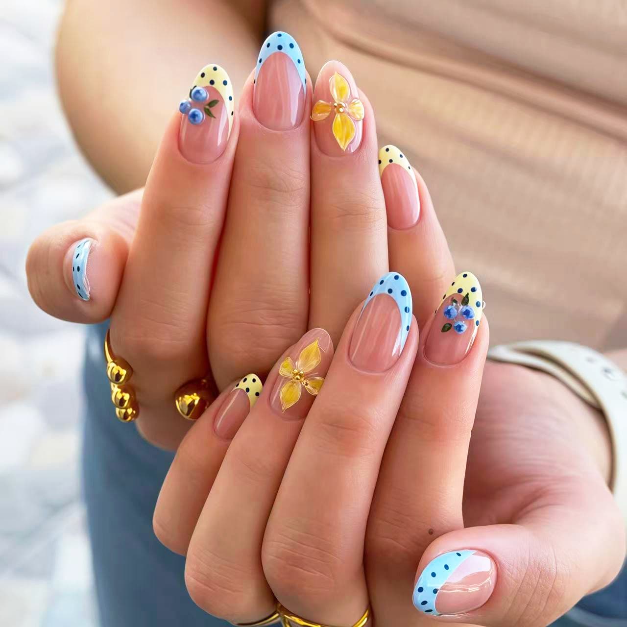 3D French Polka Dot Cross-Border Wearable Nails Summer Ins Fruit Nail Art Stickers Press on Nails