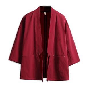 Chinese Style Trench Coat for Men, Short Tie-Front Cape, Seven-Sleeve Dao Robe, Embroidered Hanfu, Japanese Thin Jacket