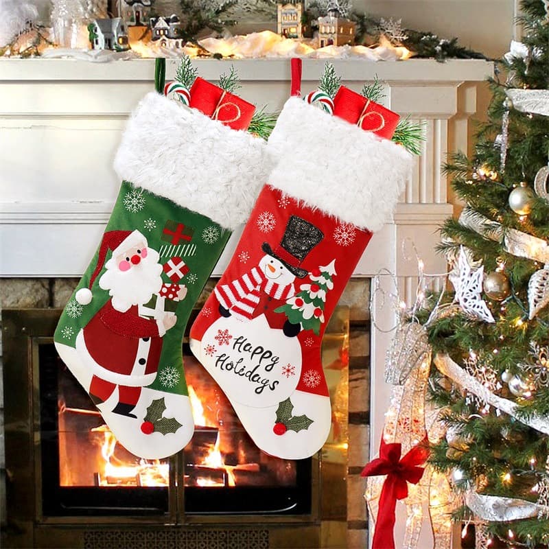 New Christmas Decoration Hanging Ornament Santa Snowman Plush Stocking Gift Bag
