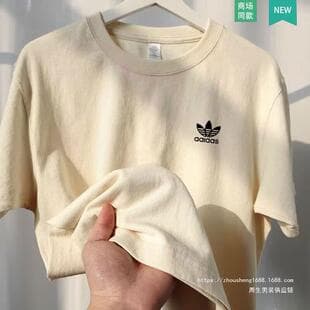 2026 Cross-Border Heavyweight 300g T-Shirt Men's Short Sleeve Trefoil Summer Thick Opaque Loose White T-Shirt