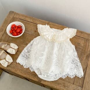 Baby Bodysuit Dress Summer New Baby Bodysuit Sweet Color Mesh Romper 100-Day First Birthday Party Dress