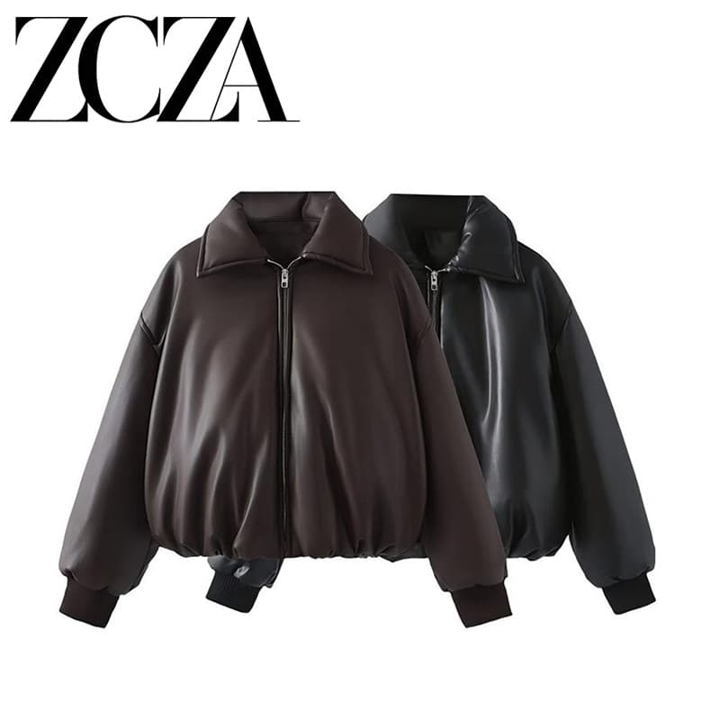 ZCZA self-made European and American style new women's clothing fashion versatile cross-border internet celebrity style protein leather thickened lint