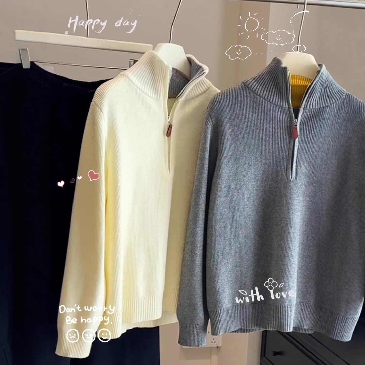 Korean-style Half-Zip Contrast Collar Sweater for Women, 2025 New Autumn/Winter Collection, Soft and Cozy Lazy-Chic Knitwear with a Premium Feel